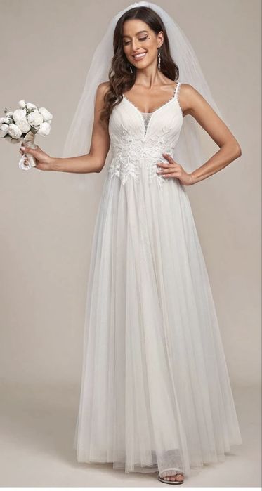 Nowa suknia slubna koronka beż ecru prosta rustykalna L 40