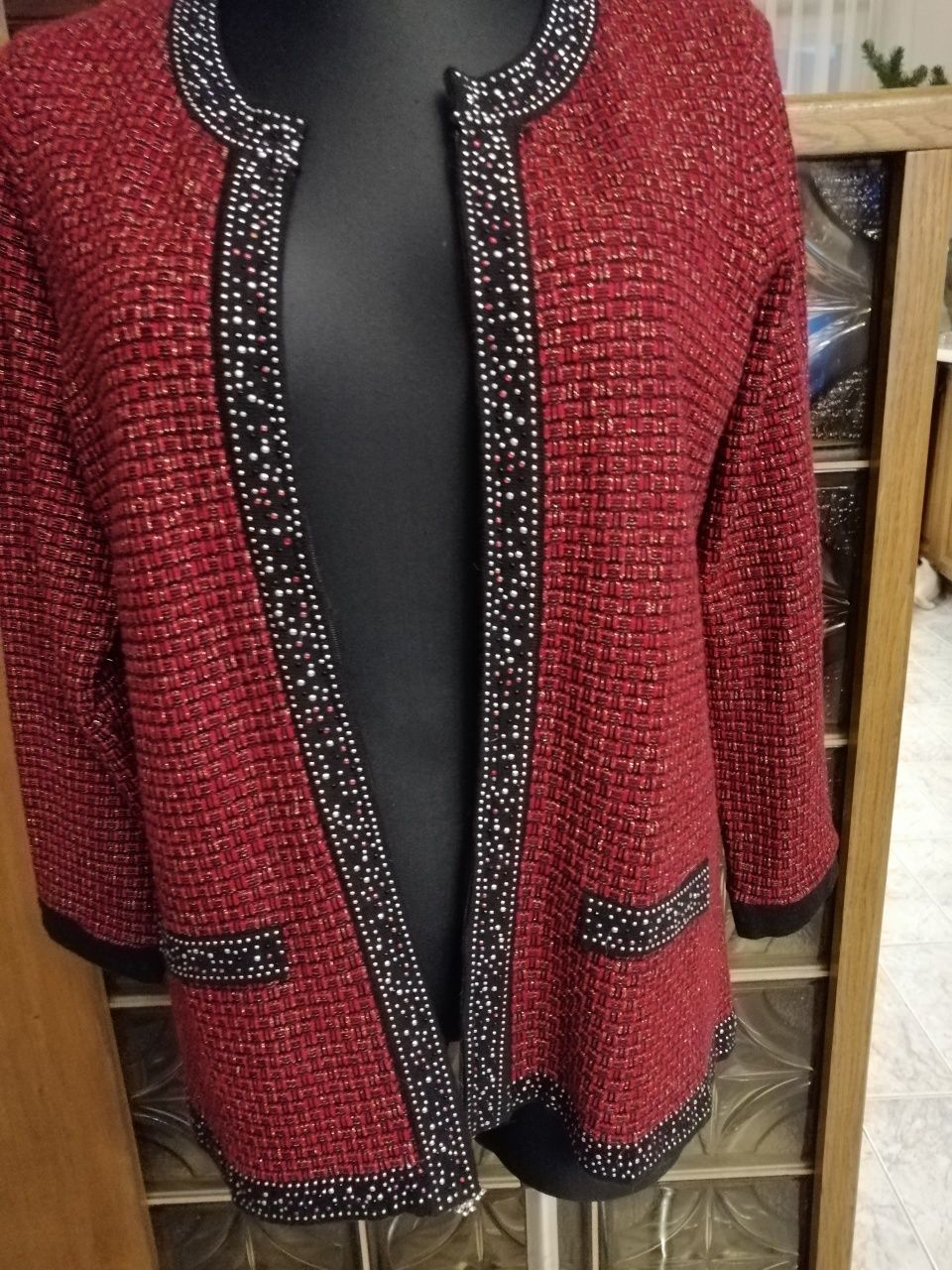 Sweter - żakiet, czerwony 44