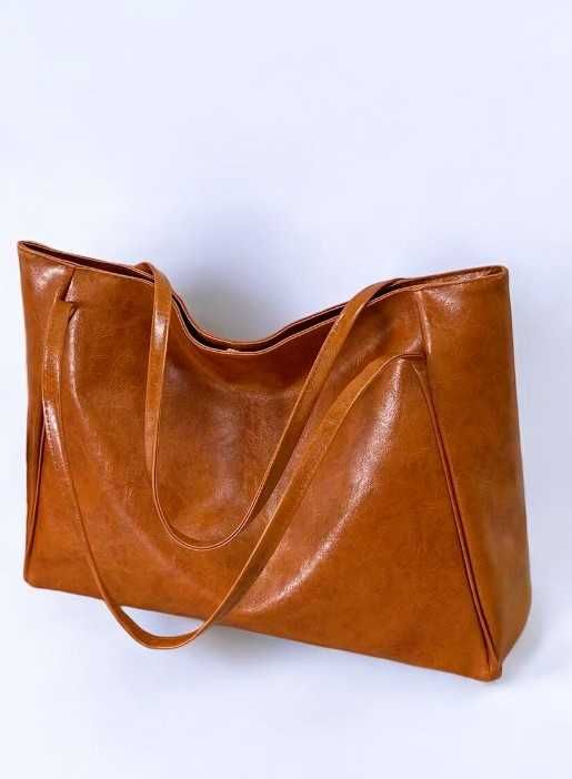 Nowa brązowa torebka skórzana shopperka elegancka pojemna + GRATIS