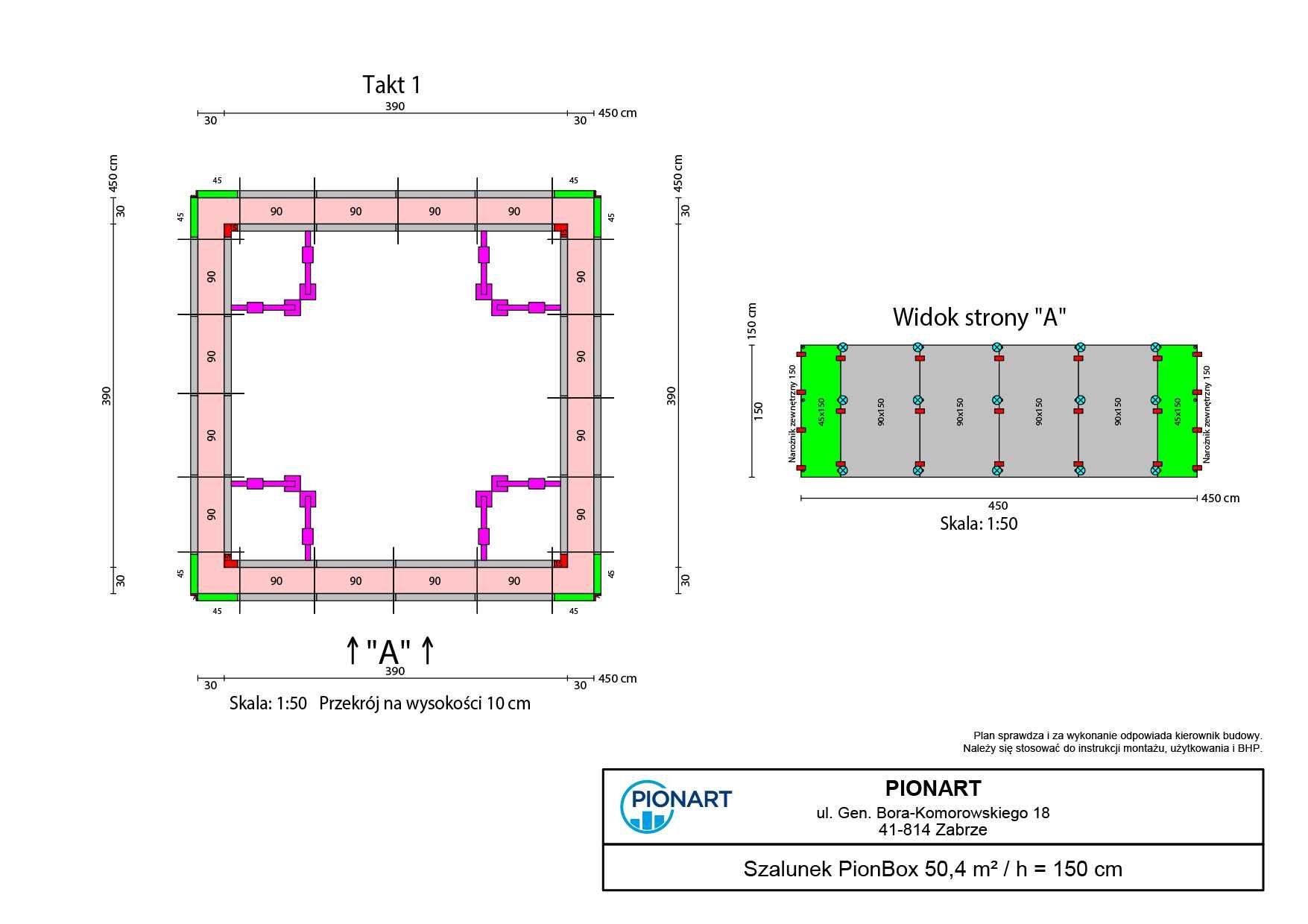 Szalunek ścienny PionBox 50,4 m2 / h=150 cm (kompatybilny z Tekko)