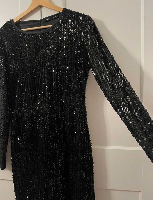 Cekinowa sukienka MIDI na sylwestra wesele imprezę L