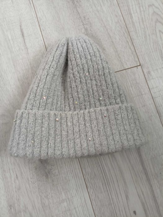 Czapka 56-58cm z cekinami  szara dla dziewczynki Youclub
