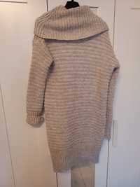 Sweter sukienka tunika Reserved S gruby beżowy