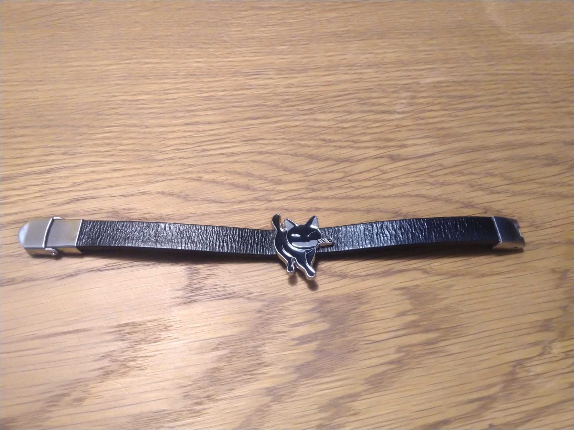 Bransoleta Skórzana Pin Przypinka Kot K0010
