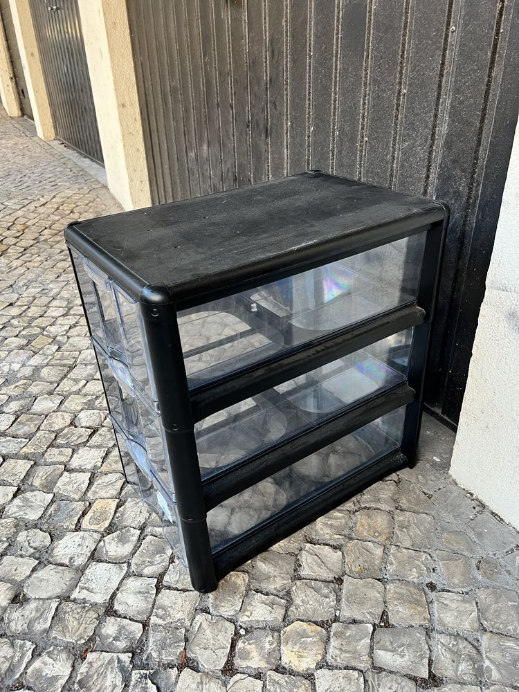 Bloco de 3 gavetas plástico preto
