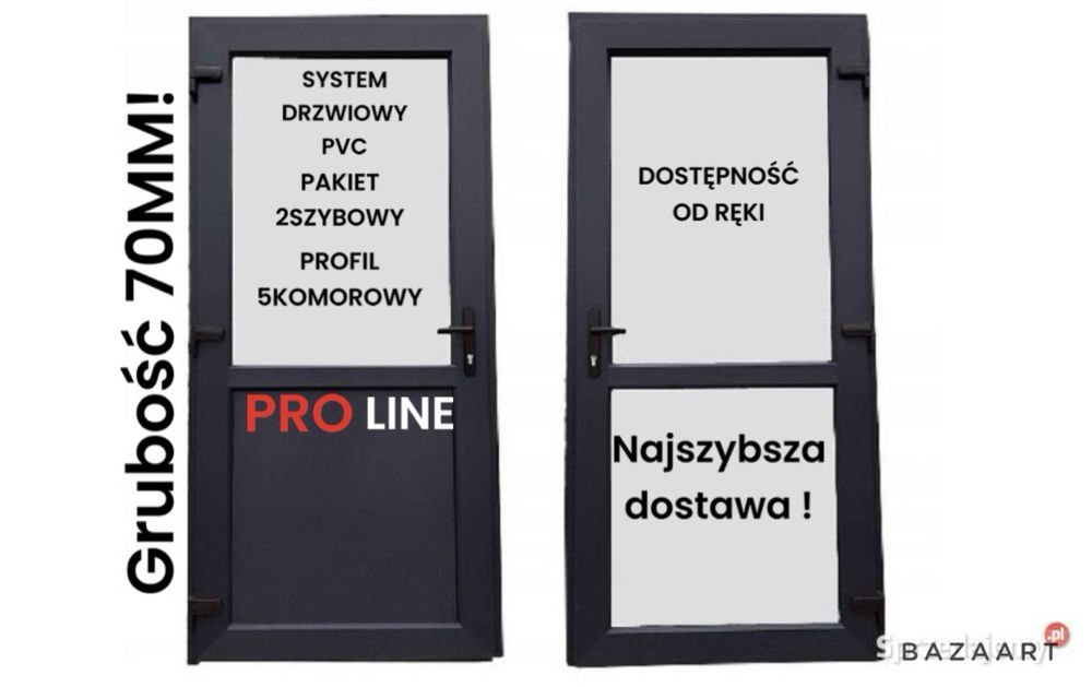 Drzwi PCV 90x210 antracyt 70mm szyba/szyba szyba/panel