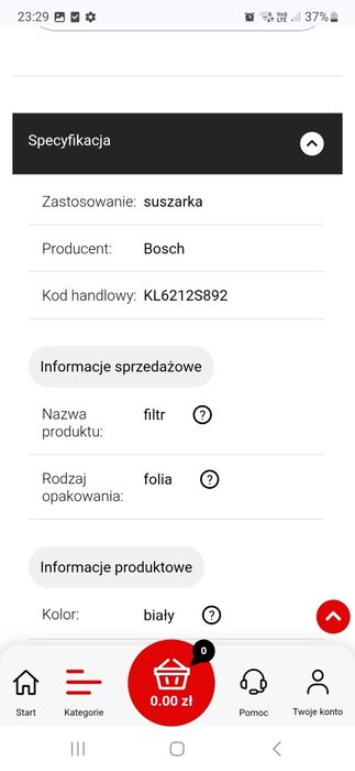 NOWY Filtr puchu do suszarki Bosch