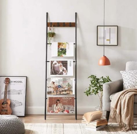 Vasagle Regał Z Nachyloną Drabiną, Wieszak Na Ręczniki Lls016B01