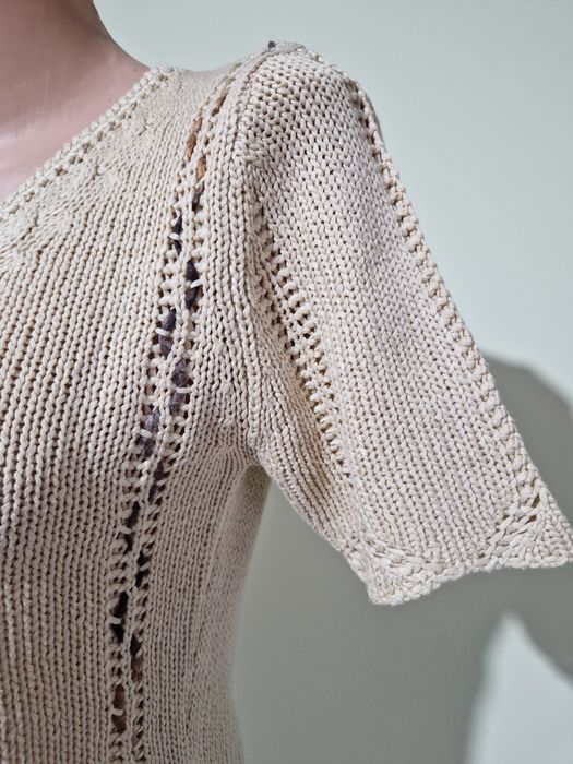 Bluzka z dzianiny bawełnianej z frędzlami beżowa