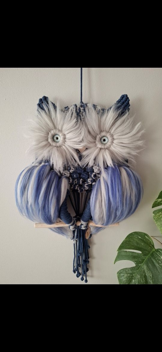 Makrama sowa ozdoba na salonu sypialni na prezent HANDMADE puchacz