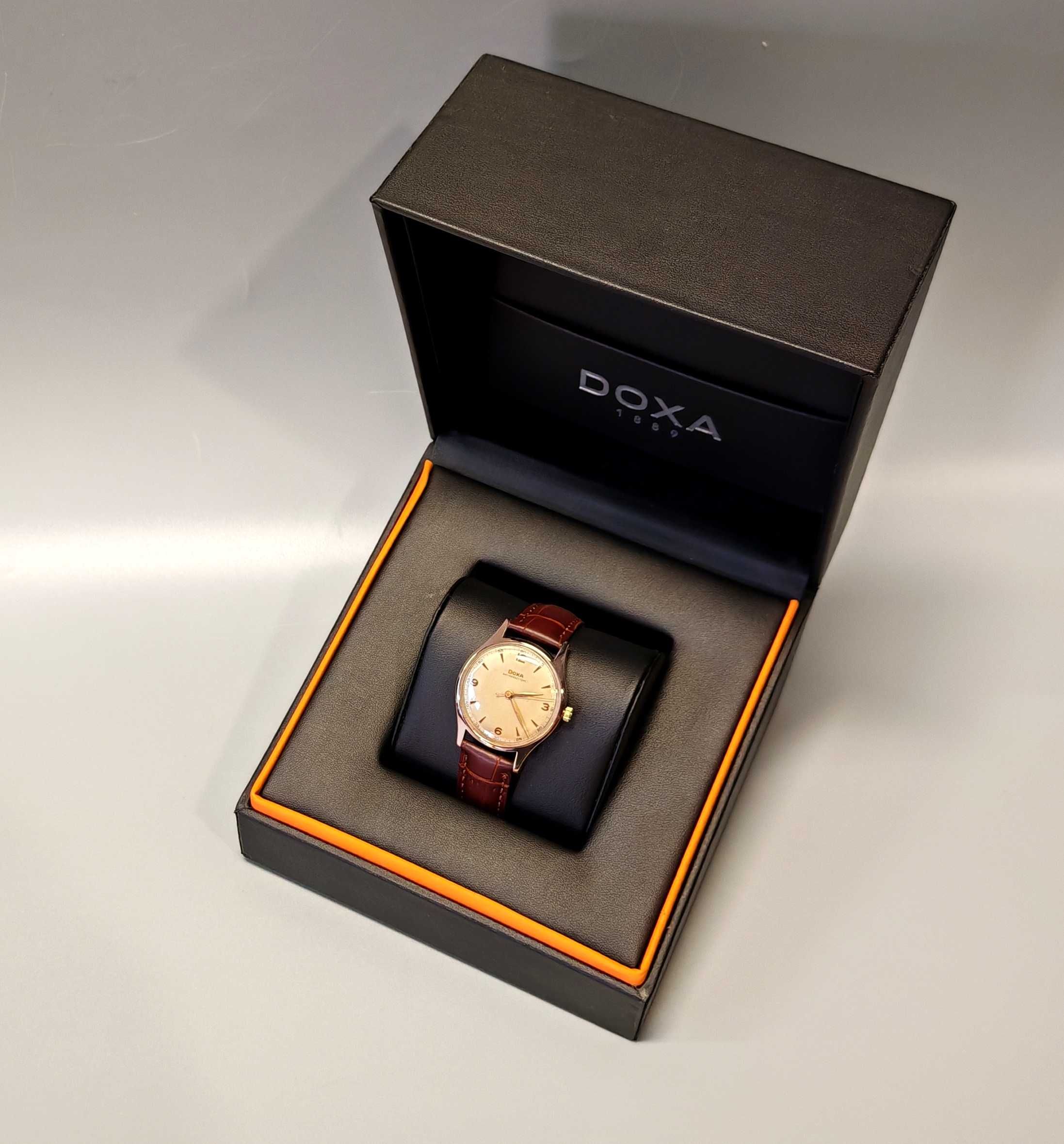 Złoty Zegarek Doxa Antimagnetique 585 14K Mechaniczny Pudełko Szwajcar
