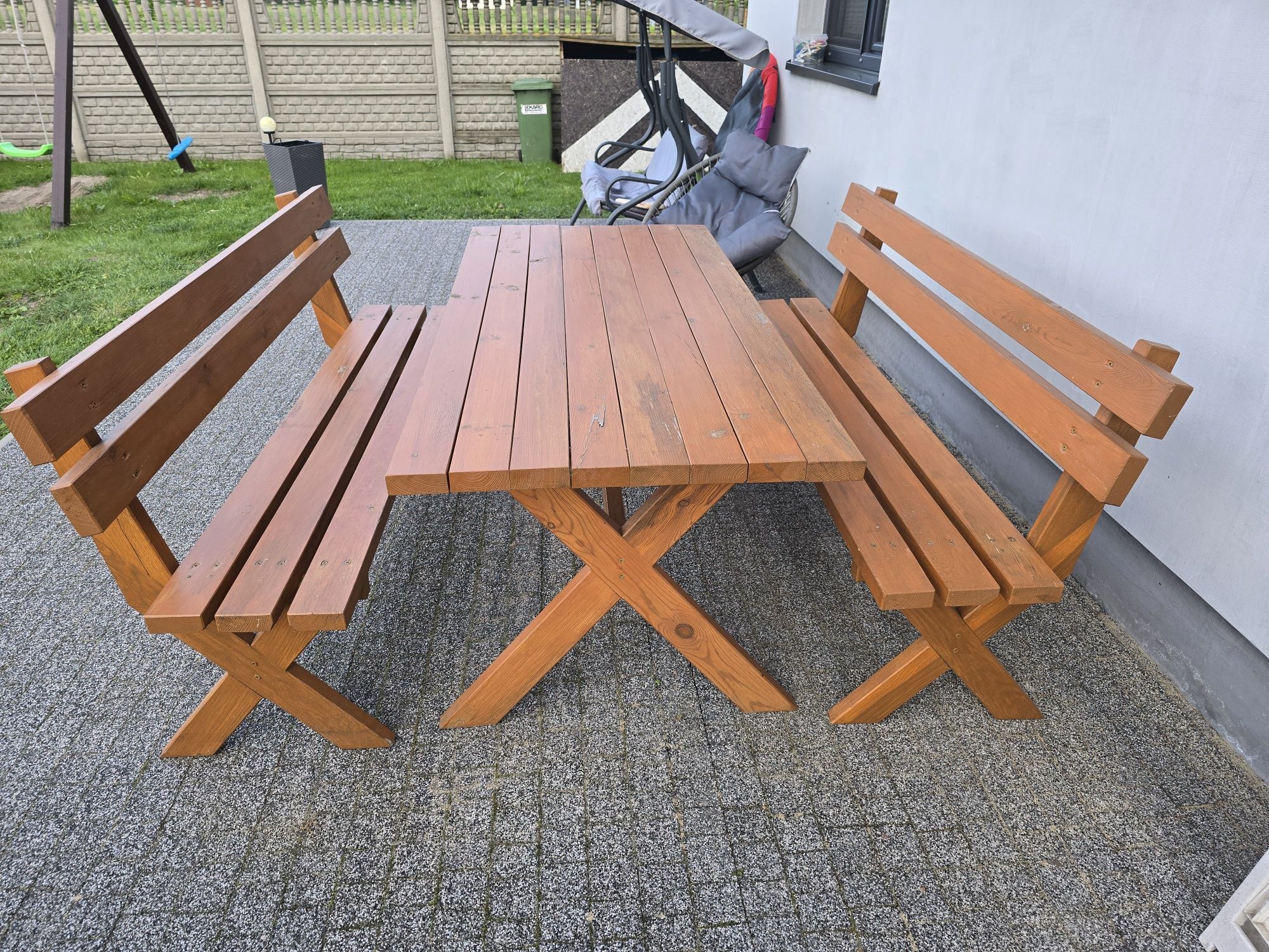 Stół i ławki ogrodowe drewniane