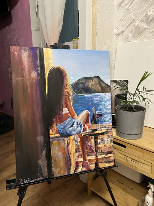 Obraz olejny, letni wieczór nad morzem 50*40