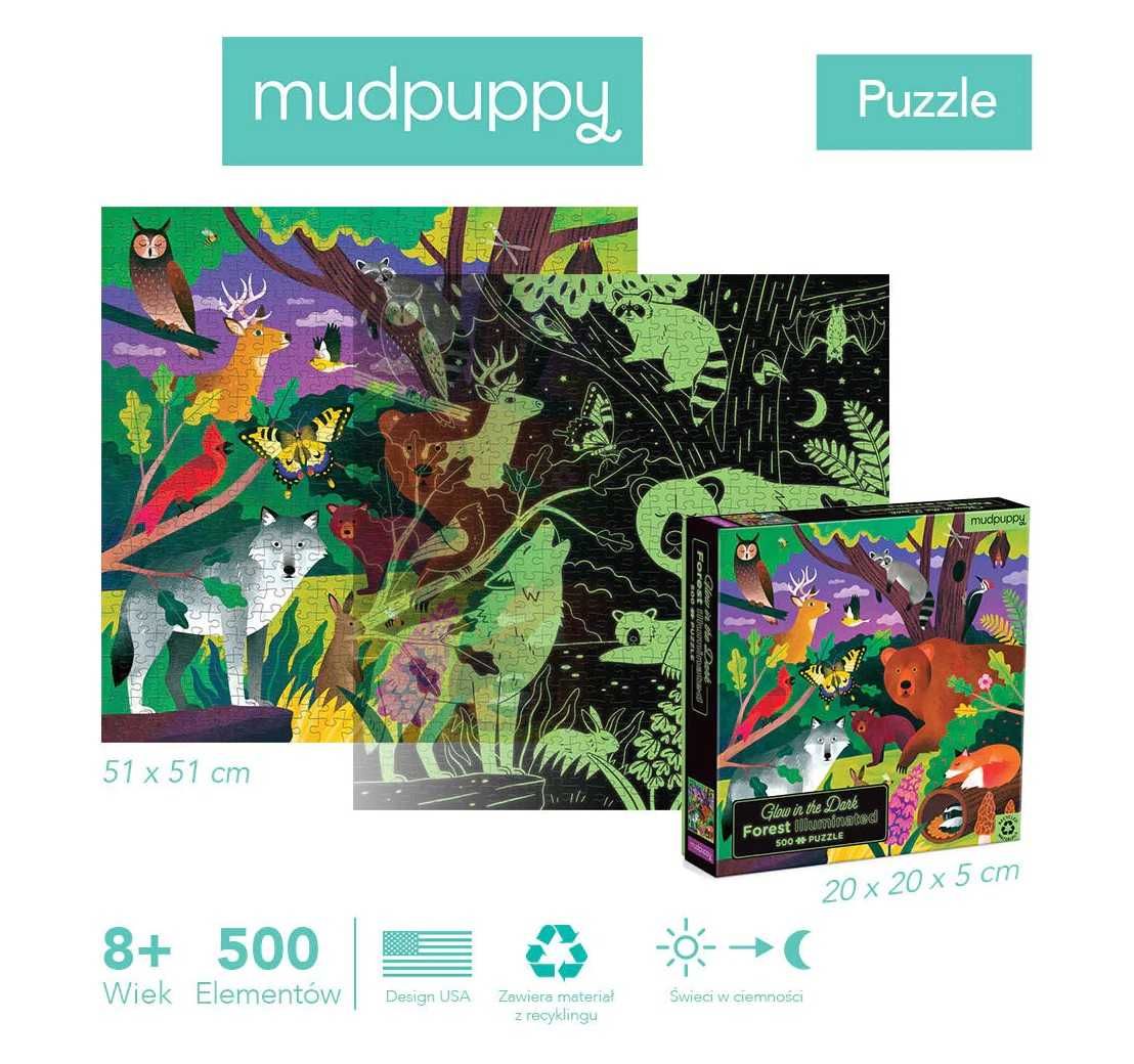 Mudpuppy -  NOWE Puzzle rodzinne świecące w ciemności Las 500 el.