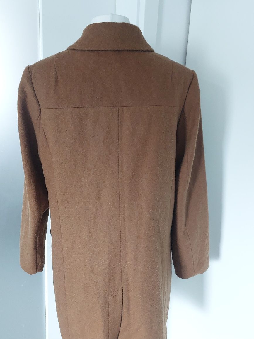 Śliczny,  karmelowy płaszcz  idealny na wiosnę. L/XL 52% Wełna