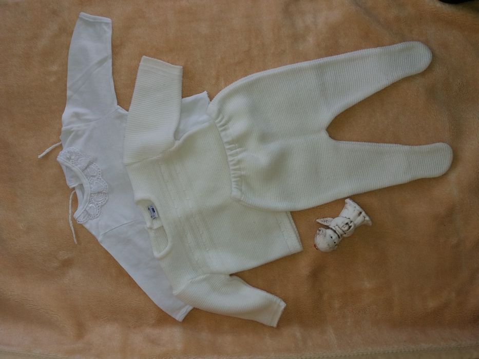 Ubranko komplet ecru chrzest święta rozm. 56-62 0-4 m-ce