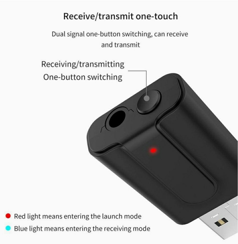 Adaptador de áudio Bluetooth T10 Receptor transmissor sem fio USB 2em1