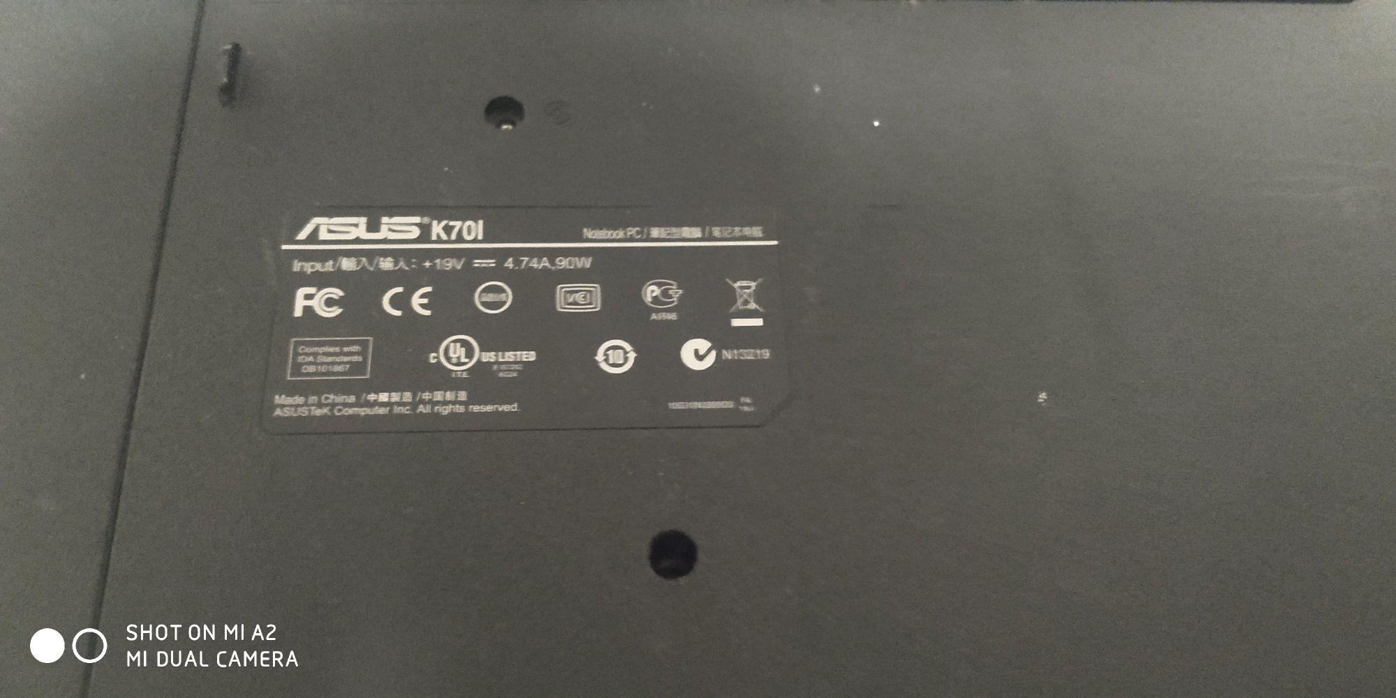 Asus k 70l.  17" uszkodzony