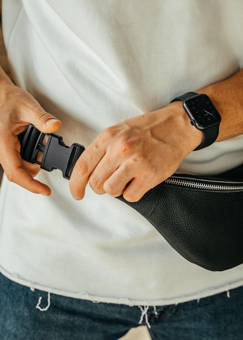 Мужская кожаная бананка, сумка через плечо, поясная сумка черная