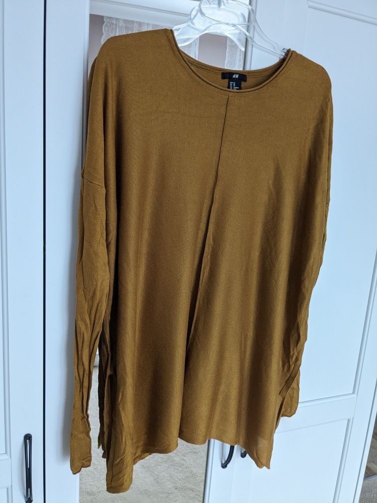 Musztardowy długi weekend sweter oversize r. S/M marki H&M