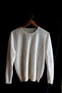 Biały, cienki sweterek z okrągłym dekoltem vintage retro plus size