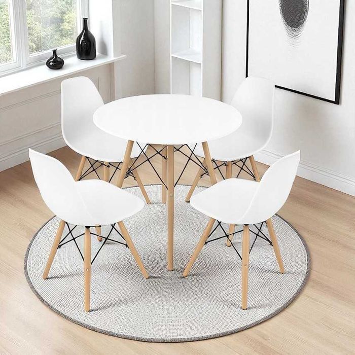 NOWY Biały Okrągły Stół i Krzesła Do Jadalni Kuchni Salonu Z Krzesłami