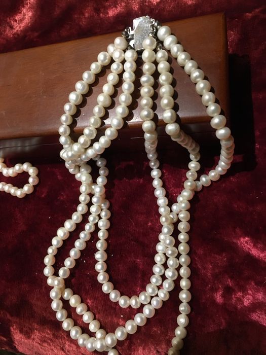 Винтажный очень красивый набор бусы и браслет натуральный жемчуг