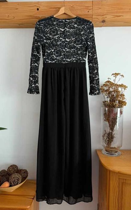 Sukienka maxi weselna elegancka długa koronka na weselę półmetek L/40