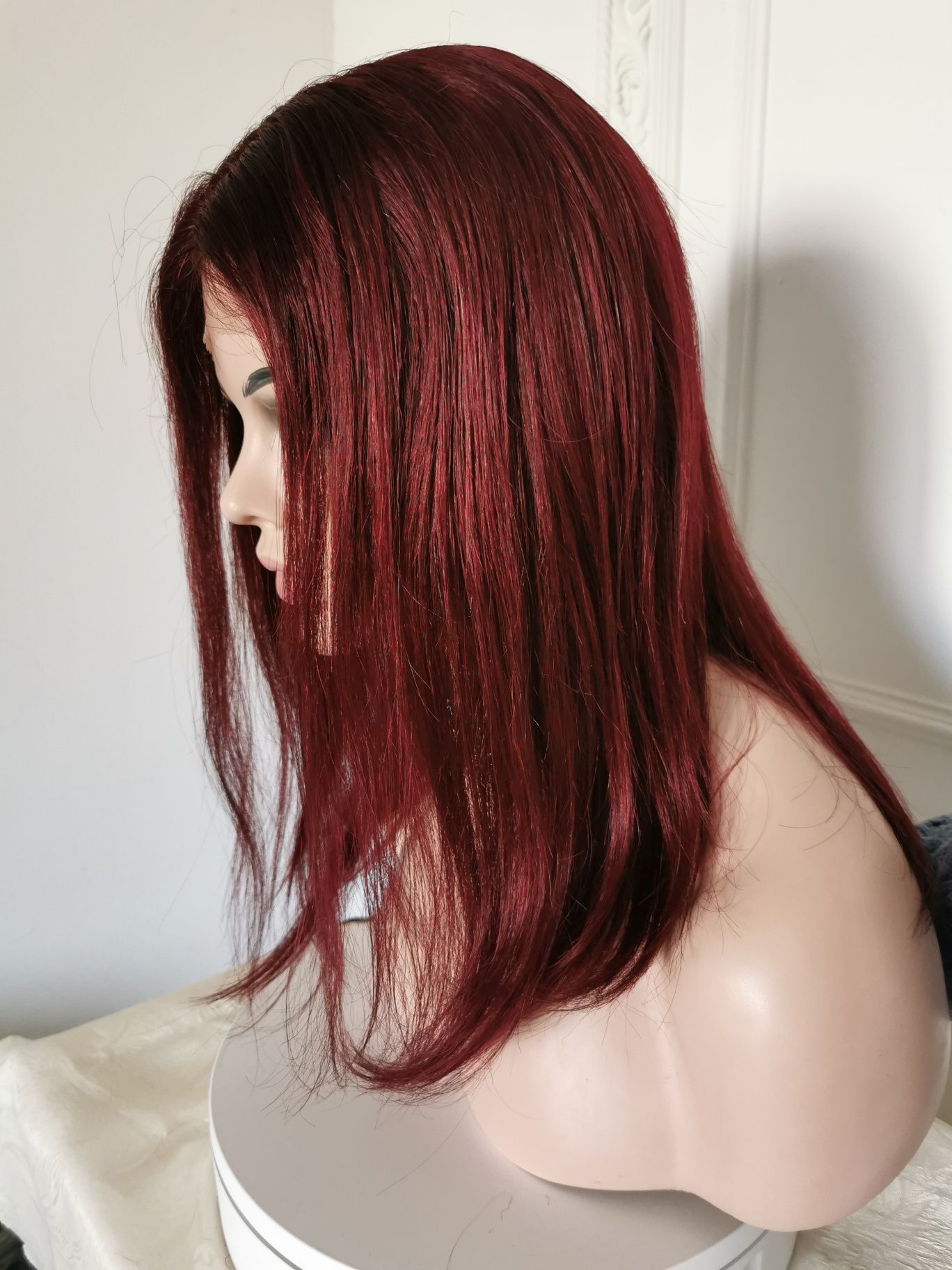 Перука з натурального волосся Ремі. 45см червоне дерево