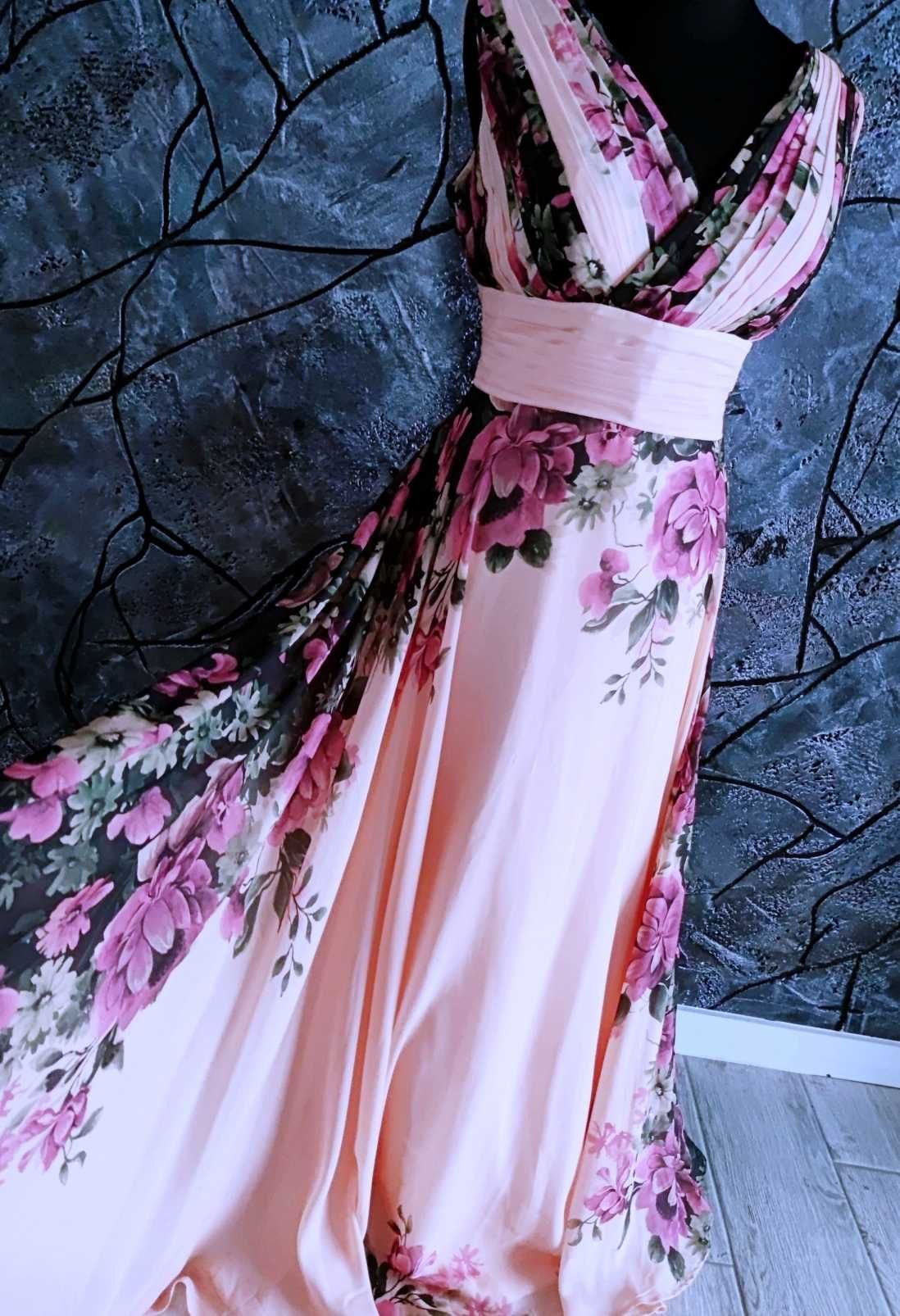 długa suknia sukienka w kwiaty wizytowa balowa rozmiar 38 m 40 l