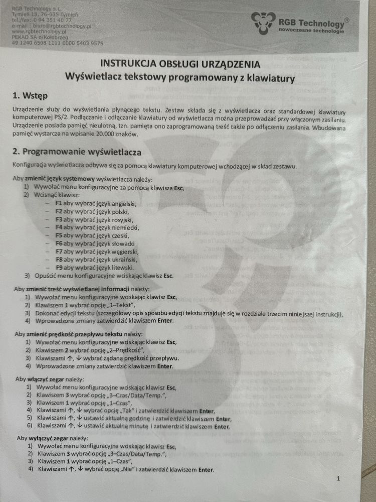 Wyświetlacz tekstowy programowany z klawiatury