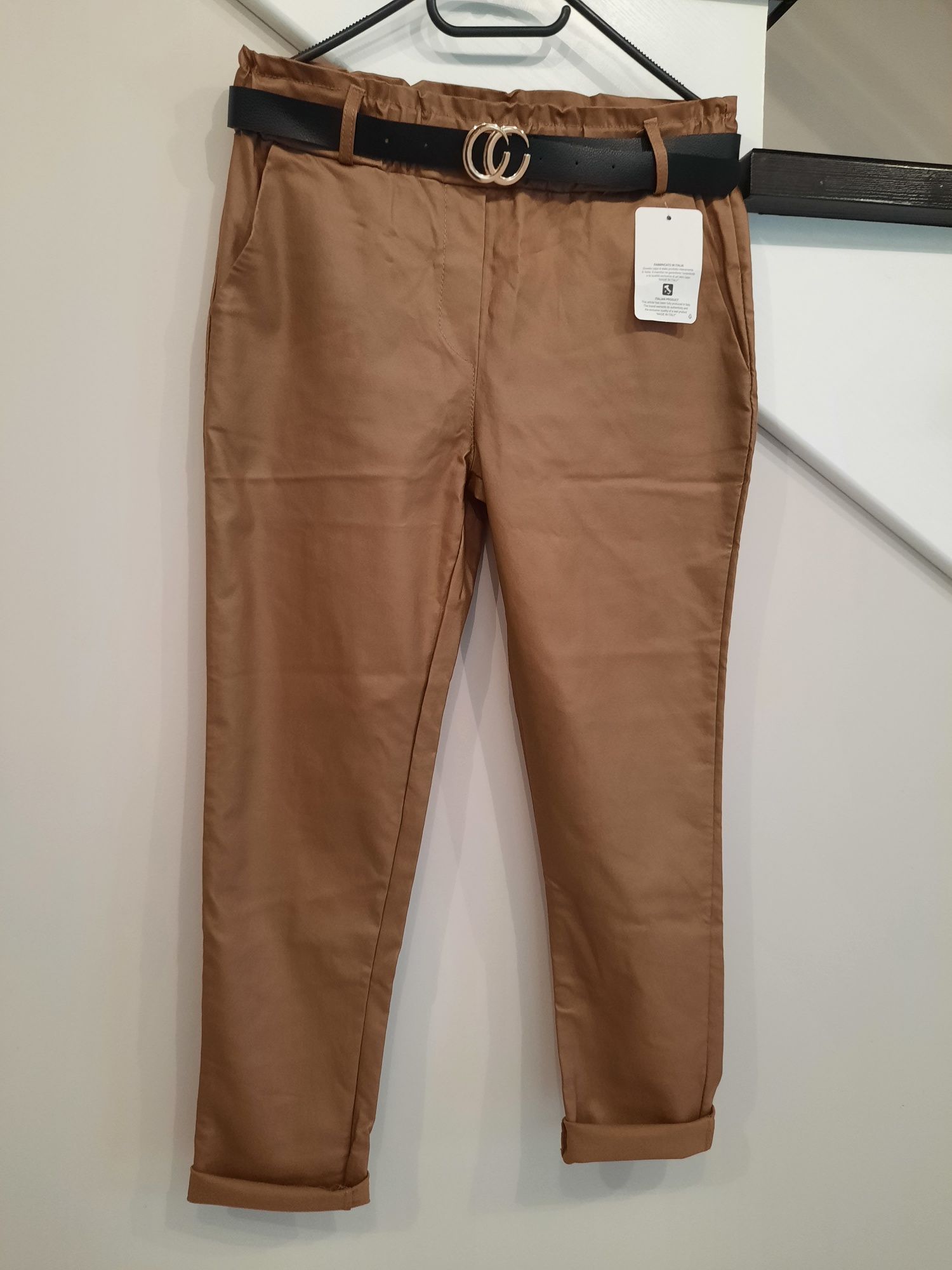 Super wysokogatunkowe spodnie woskowane Italy moda elastyczne z paskie