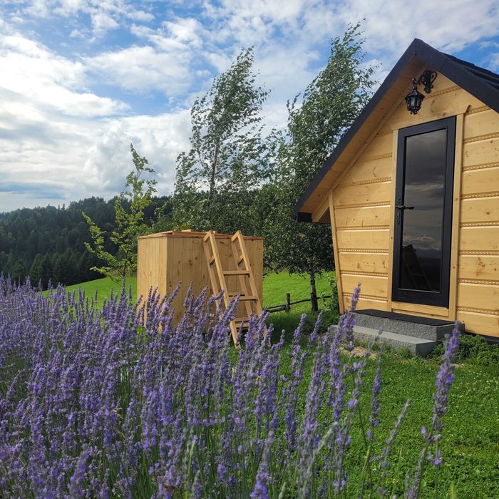 Drewniany domek w górach nad Jeziorem Czorsztyńskim