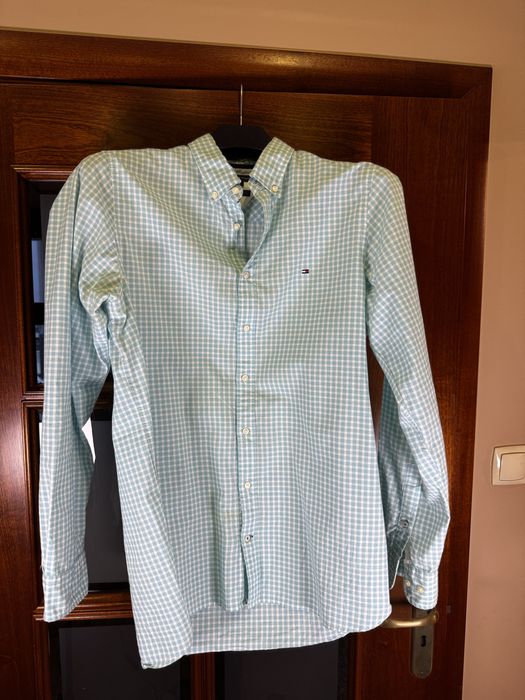 Męska koszula Tommy Hilfiger – kratka vichy (miętowo‑biała), Slim Fit