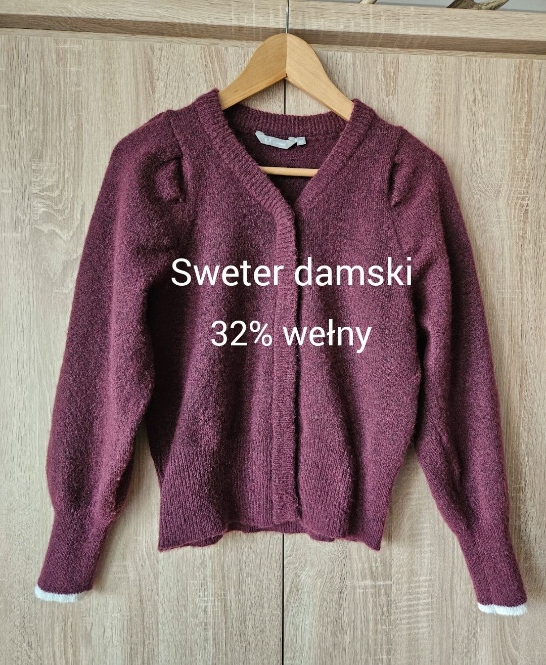 Bordowy sweter z wełną XS 34 S 36