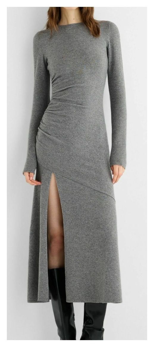 Ciepła długa sukienka Bershka (S/36) #szara #dopasowana #kobieca