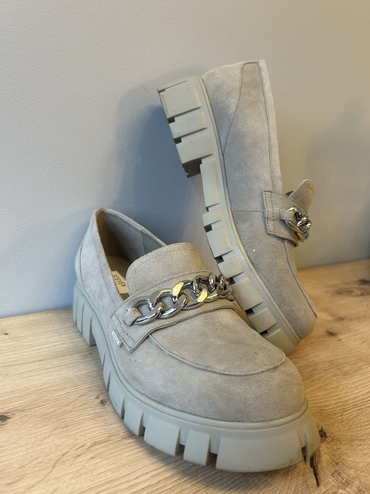 Buty skórzane damskie mokasyny lordsy pótbuty tancuch 38 Steven NY beż