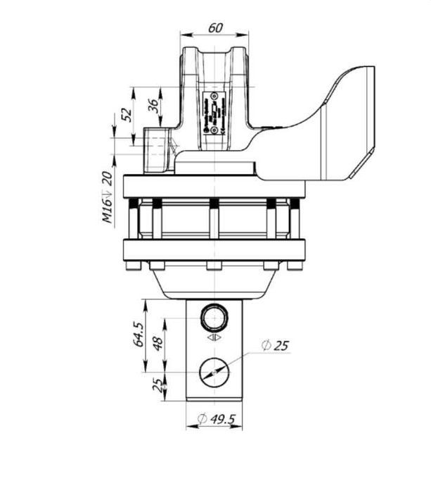 Rotator hydrauliczny 3T / trzpień / wysoka osłona przewodów / obrót
