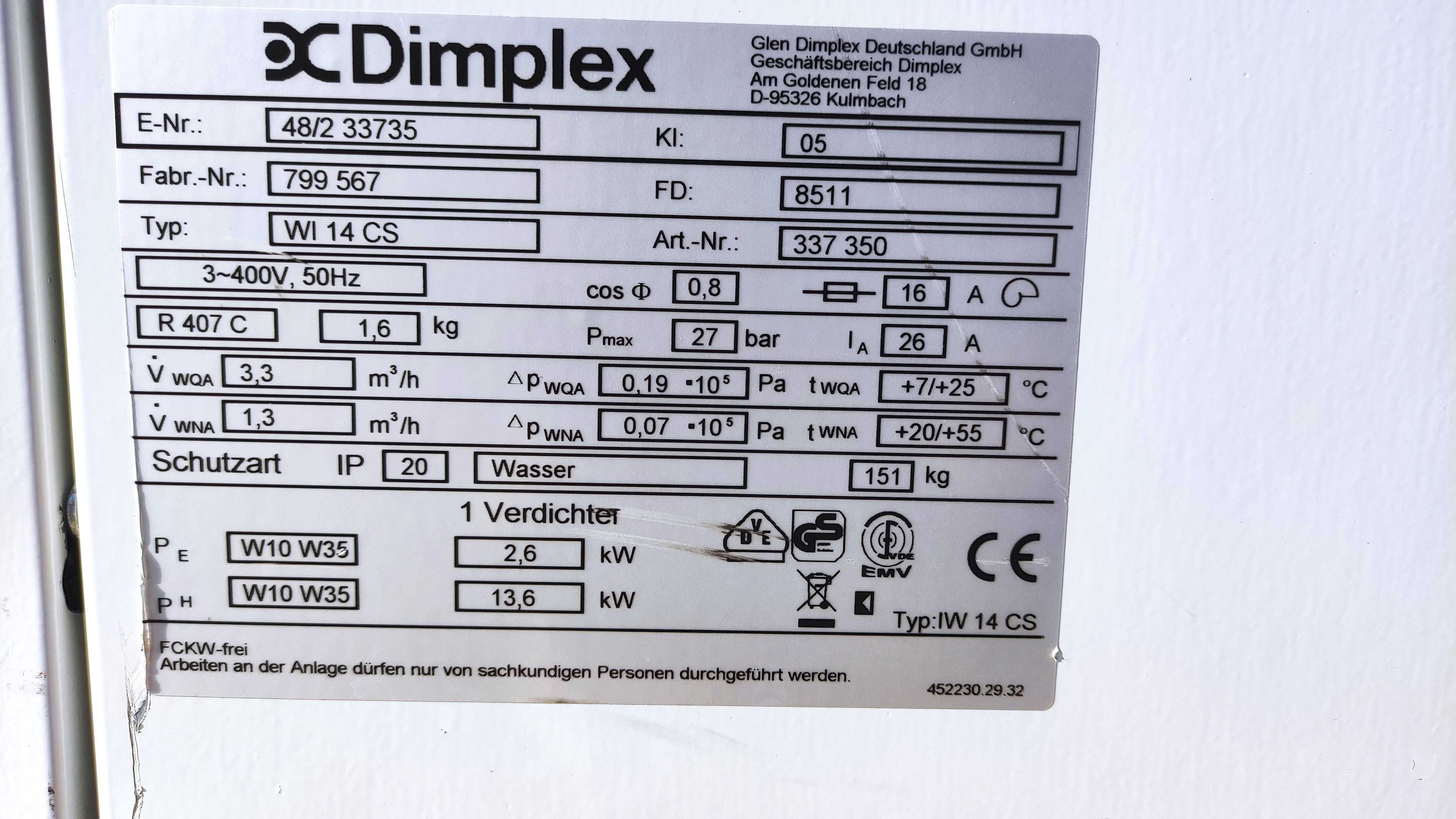 Pompa ciepła woda glikol gruntowa DIMPLEX 14 KW