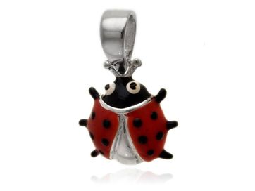 Emaliowany Srebrny Wisiorek Zawieszka Czerwona Biedronka Ladybug W0516