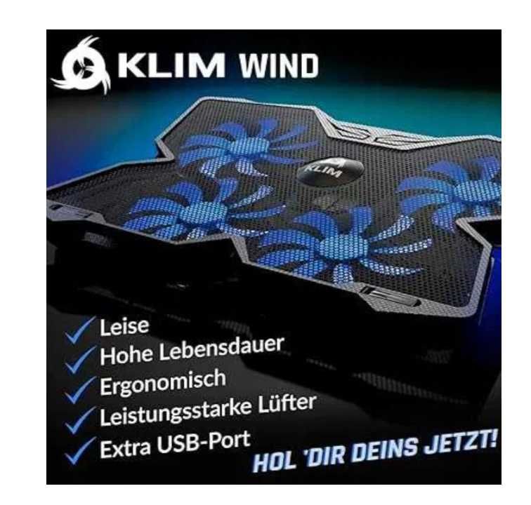 KLIM Wind - Podkładka chłodząca do laptopa Wydajny proces