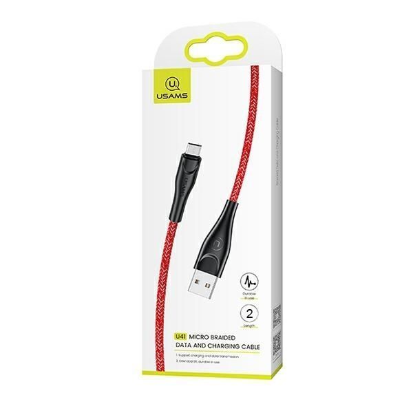 USAMS Kabel Pleciony MicroUSB U41 2M 2A - Red Fast Charge