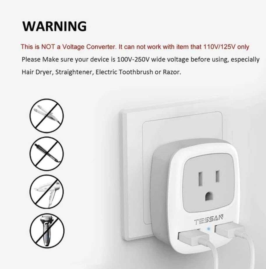 Podróżny adapter z 2 portami USB i gniazdkiem typu C TS-AP2U-EU TESSAN