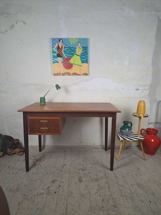 Biurko tekowe, duńskie mid modern century lata 60; przesuwane szuflady