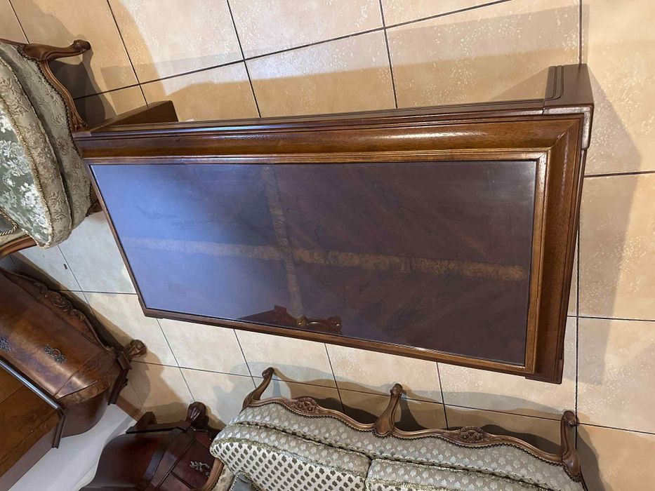Stolik drewniany z szybą, retro, styl vintage, solidny !
