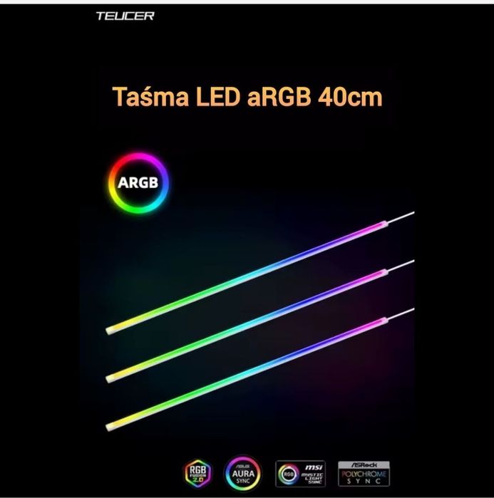 Taśma LED 40cm aRGB do komputera - biała 3 pin 5V
