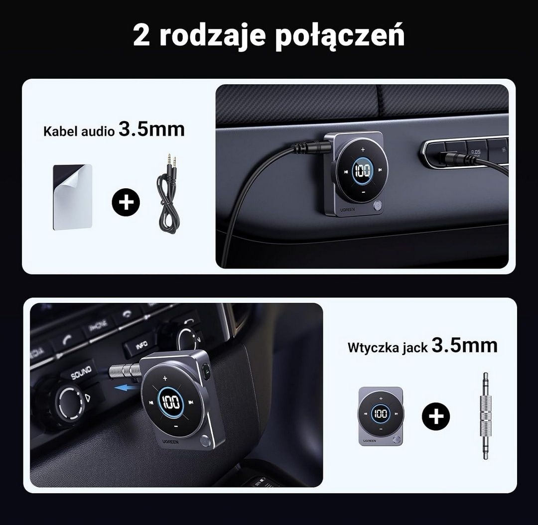 UGREEN Adapter Aux Bluetooth jack 3,5 mm, zestaw głośnomówiący CM724