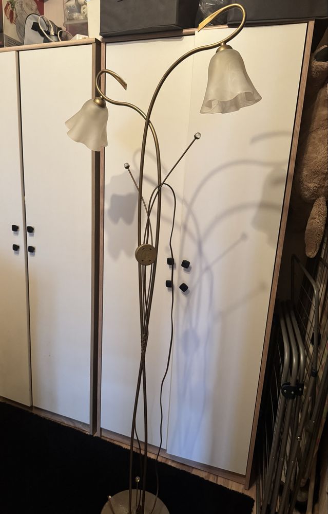Lampa stojąca złota vintage kwiat podwójna