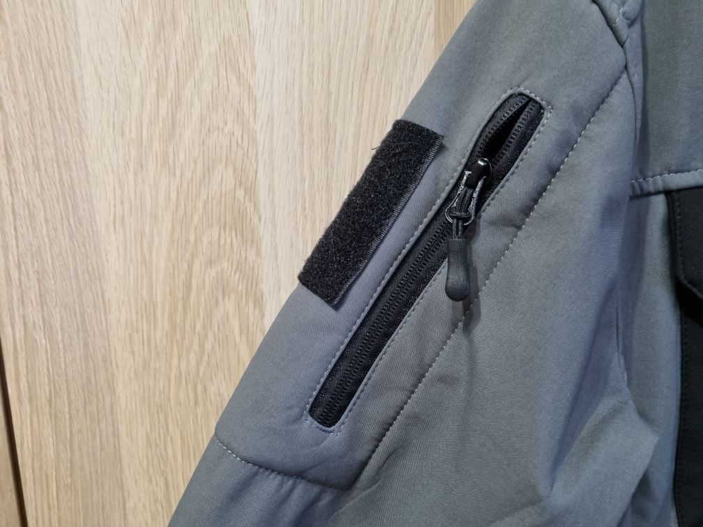 Kurtka taktyczna z kapturem, szara, Urban Grey, softshell, polar, r.-M