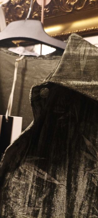 Komplet damski bluza koszulowai szerokie spodnie , welurowy, khaki.